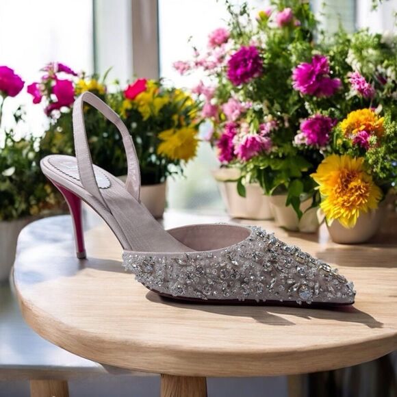 NWT Christian Louboutin Queenissima Sling 80 (37.5/7.5) - Picture 1 of 8